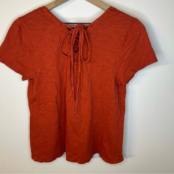 Loft Burnt Orange Lace Up Back Cotton T-Shirt, Sz M, Tee - Picture 4 of 7